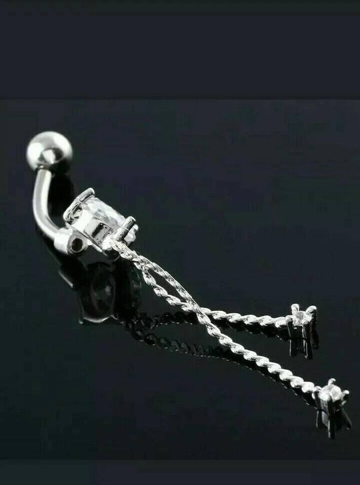 Anillo Ombligo de oro blanco de 14 quilates de más de 0,60 quilates con diamantes redondos calibre 14, (1,6 mm), Foto 2 de 4