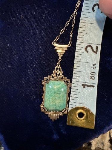 Collana Art Decò Amazzonite Sterlina Senza Marchio Vintage - Foto 6 di 6