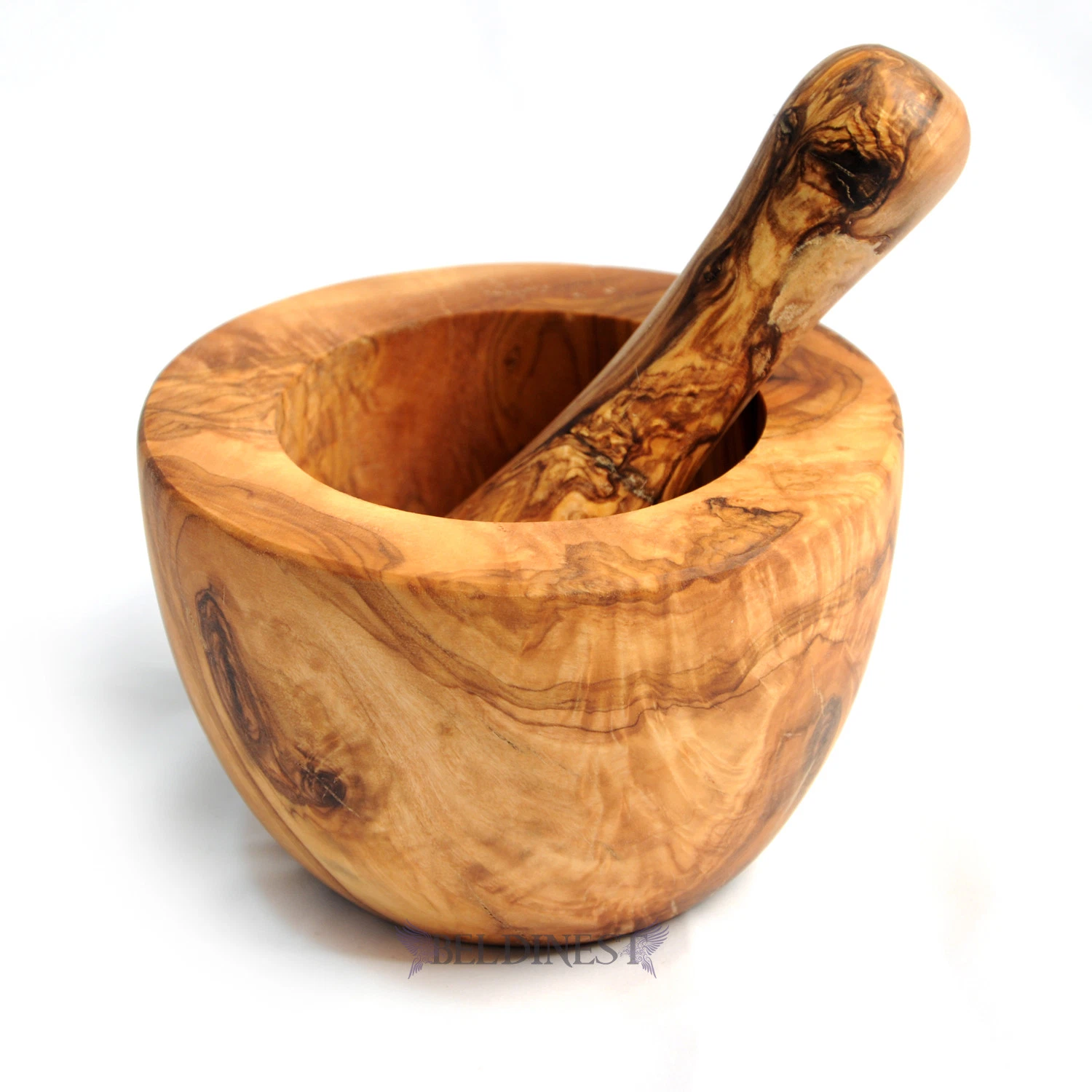 Handcrafted Olive Wood Flat Mortar & Pestle, Wooden Crush Spices 4.5" in Diamete