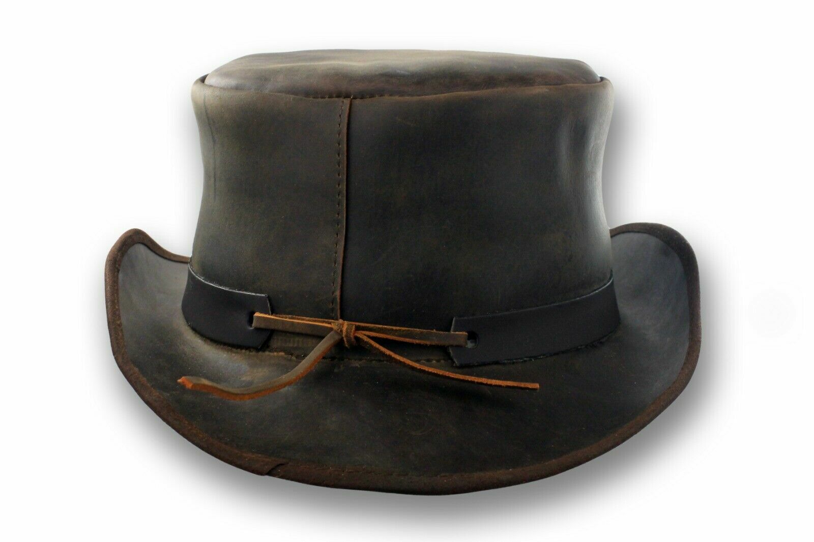 Distressed Coachman Leather Top Hat Steampunk Deadman Topper Biker Top