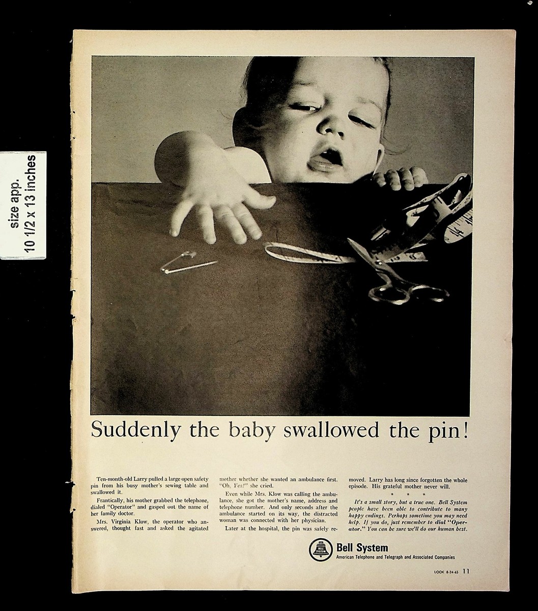 1965 Bell Telephone System Baby Pin Vintage Print Ad 19144