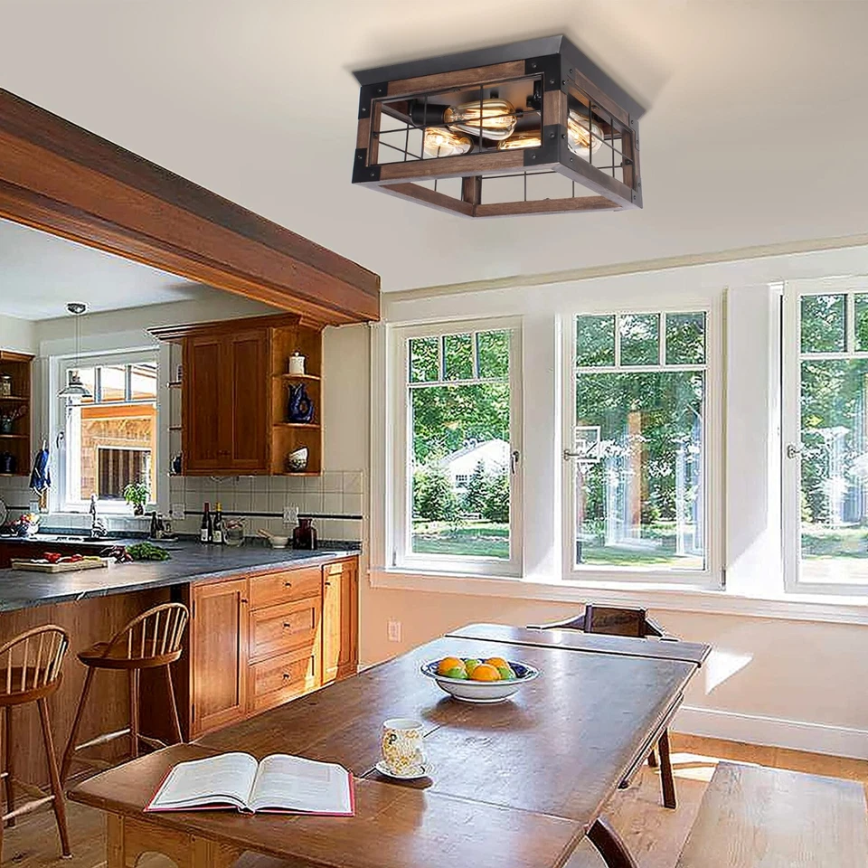 4-Light Ceiling light,semi-recessed ceiling wood lamp for entrance - Image 3 of 4