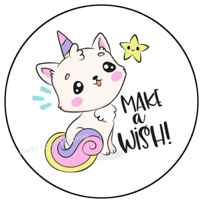 MAKE A WISH KITTYCORN ENVELOPE SEALS LABELS STICKERS PARTY FAVORS