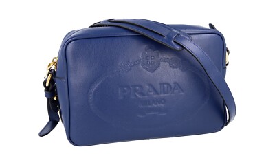 PRADA Leder LOGO Crossbody Schultertasche Handtasche 1BH089 Bluette Blau NEU