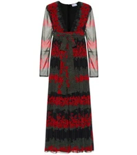 Red Valentino ALTRD MISSING BELT Floral Tulle Pleated Midi Dress in Red sz 42