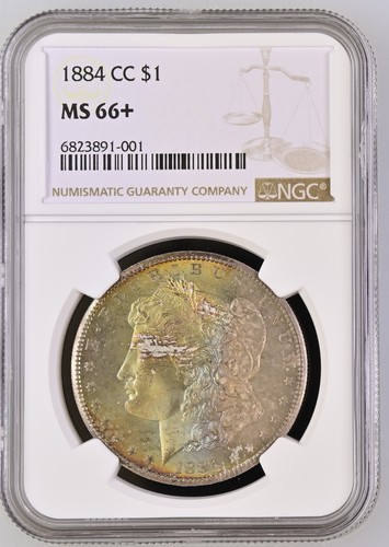 1884-CC $1 Morgan Silver Dollar - NGC MS66+ w/ Rainbow Toning