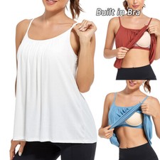 Women's Cotton Camisole with Built in Bra Adjustable Stretch Basic Tank Top Soft