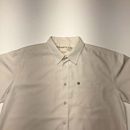 Eighty Eight Button Down Shirt Mens Size XL Tan Check Short Sleeve Polyester - Picture 7 of 13