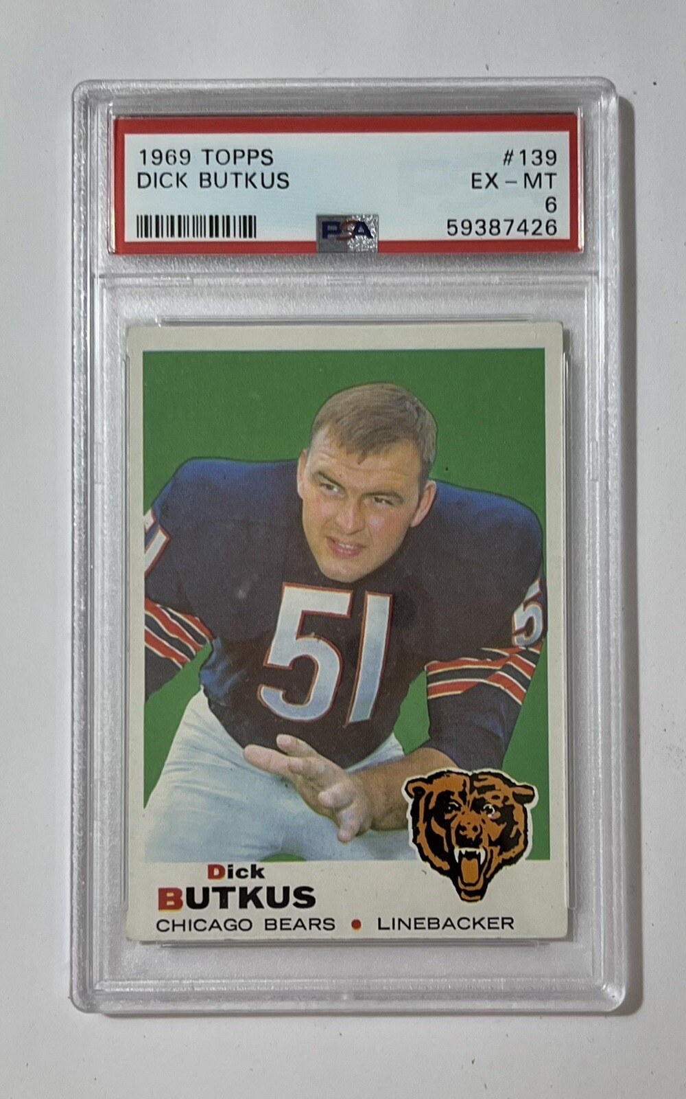 1969 TOPPS Dick BUTKUS Card #139 PSA 6 EX-MT Chicago BEARS NFL HOF