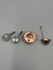 Vintage Dollhouse Miniature Metal Pots Pan Cookware Kitchen