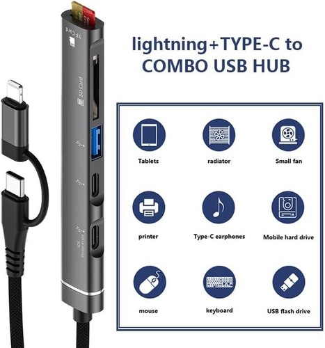 USB-C-Hub Multiport-Adapter, 5-in-1 Type-C USB-Hub mit 1 USB 3.0-Port für iPhone - Bild 15 von 16