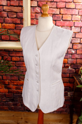 Vintage orig 90er Weste Damenweste weiß Punkte Power Suit 38 40