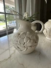 VINTAGE REDWING POTTERY PITCHER 1940'S MAGNOLIA FLOWER IVORY #1098 MADE IN USA