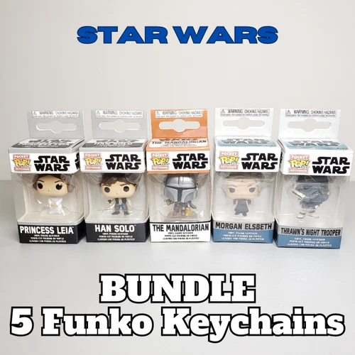 5 Star Wars Funko Keychains Leia, Han Solo, Mandalorian, Morgan, Thrawn Trooper