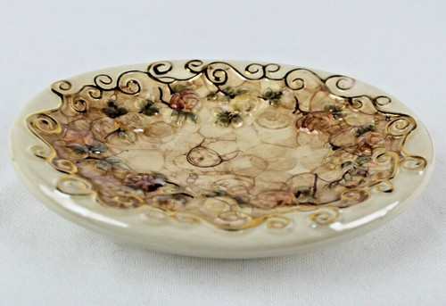Rare Albena Hristova Glazed Porcelain Pale Roses Soap Dish - Original Artwork - Picture 4 of 5