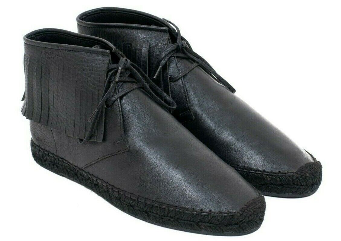 Saint Laurent Mid Top espadrillas US6 EU39 mocassino con frange in pelle nera
