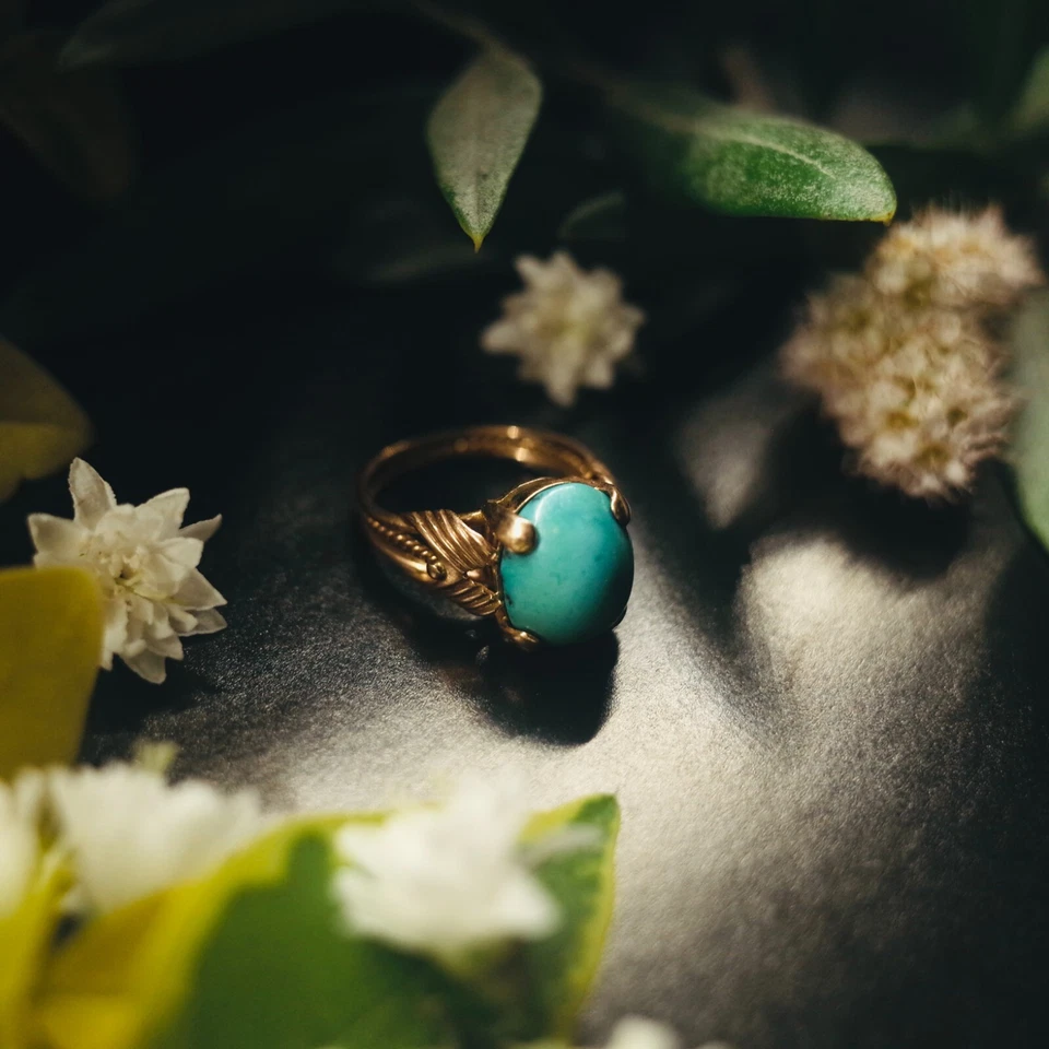 Vintage 18CT Rose Gold Turquoise Ring - Stunning — 第 2/4 张图片