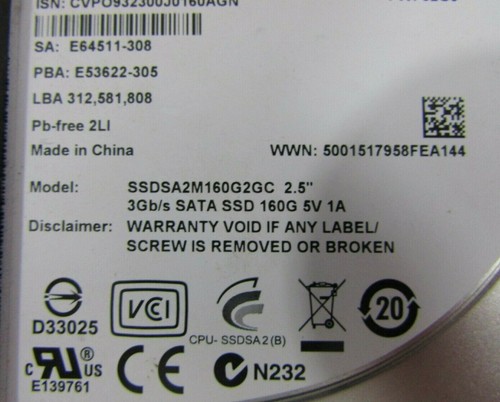 Intel SSDSA2M160G2GC 2.5" internal 3Gb/s SATA SSD 160GB 5V 1A  Solid State Drive - Picture 2 of 3