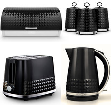 Tower Solitaire Kettle 2 Slice Toaster Bread Bin & Canisters Set Black & Chrome