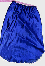   VTG SZ M WET Satin Shiny SILKY Blue SKIRT HALF SLIP CUT OUT FLOWERS