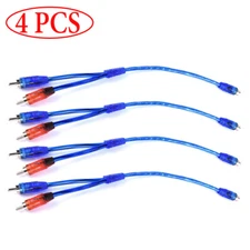 4pcs RCA Y Splitter Audio Jack Cable Adapter 1 Female to 2 Male Connector Blue