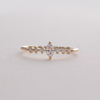 Marquise Diamond Wedding Band, Marquise Diamond with Side Brilliant Round Cut