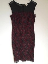Monsoon Dress size 12 black & red lace pencil midi Elegant Christmas Party