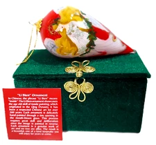 Pier 1 Glass Tear Drop Ornament Li Bien hand painted w/box, excellent condition