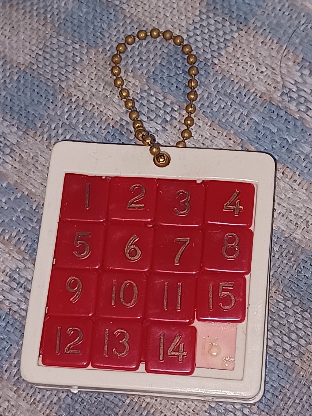 Vtg KEYCHAIN Number Slide Puzzle Brain Teaser IQ Game TWO SIDED WORDS/NUMBERS