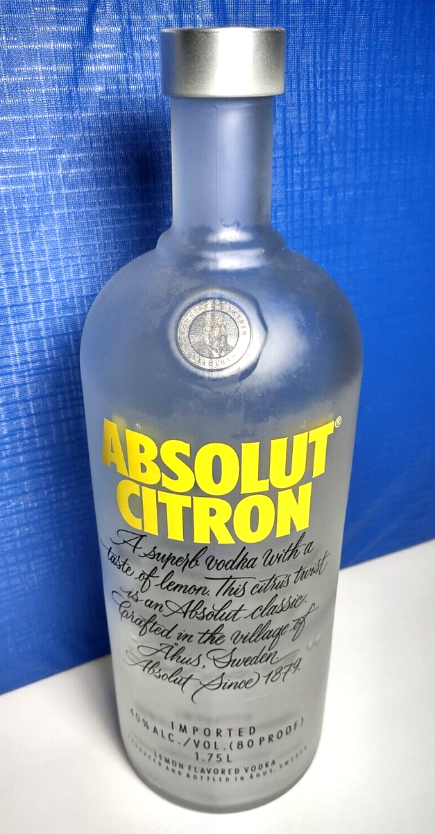 Absolut Citron Vodka Frosted Bottle with Cap 1.75 L | Empty for