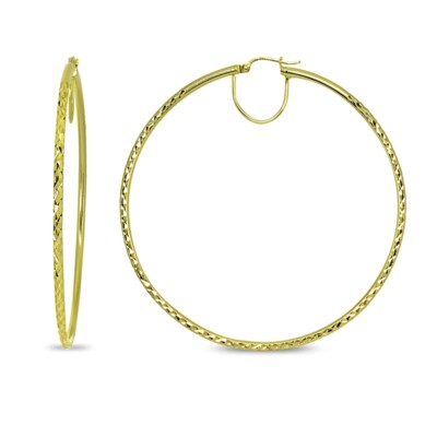Gold Flash Sterlingsilber 2x60mm Diamantschliff Runde Extra Große Creolen