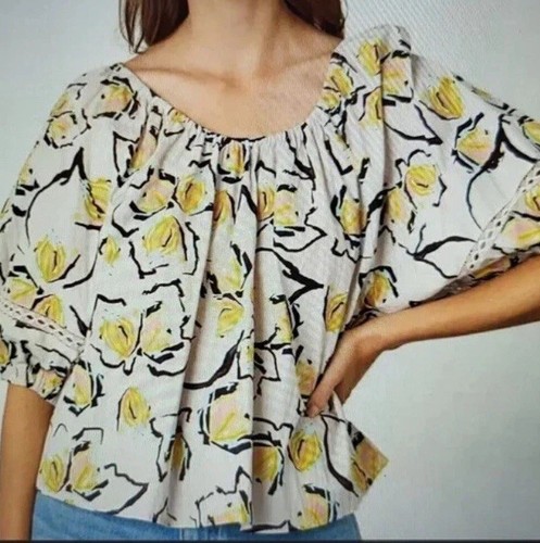 Camisa Top Terciopelo Por Graham Spencer Estampado Zoey Estampado Lilypad $156 Amarillo Rosa M - Imagen 3 de 14