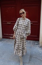 ZARA WOMAN FW25 ZW COLL. PLAID SHIRT DRESS COTTON ECRU/BLUE| 8700/094 NEW SIZES