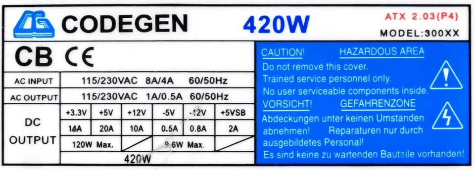 CODEGEN 300XX 420W ATX 20-PIN ATX12V AUX MOLEX FDD - Bild 3 von 3