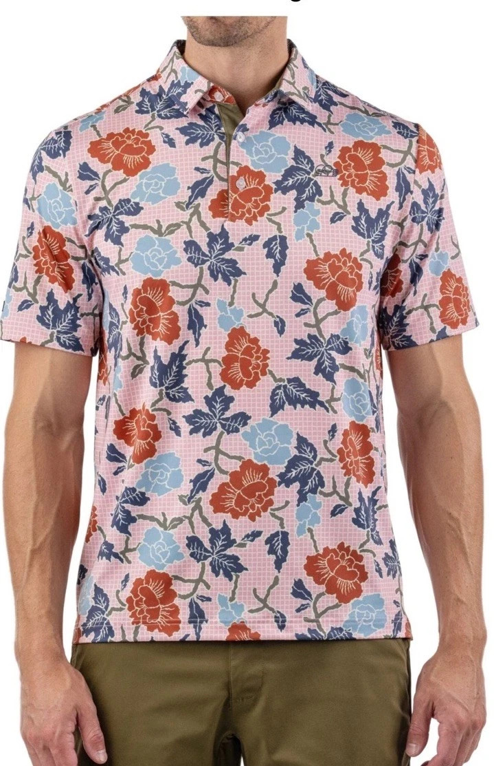 GOOD GOOD Pink Canyon Polo Shirt Golf Men's Sz Medium Floral Print NWT