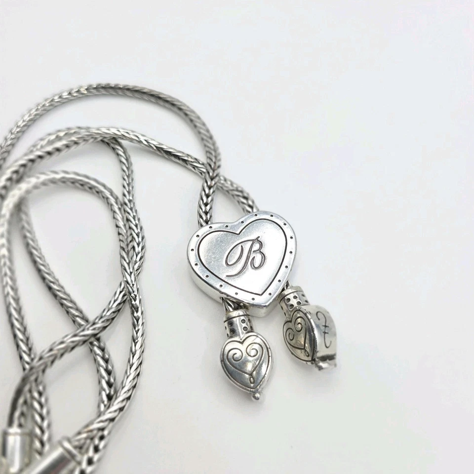 Brighton Eliza Heart Bolo Necklace Silver Slide Lariat Wheat Chain 38" Adj - Image 4 of 4