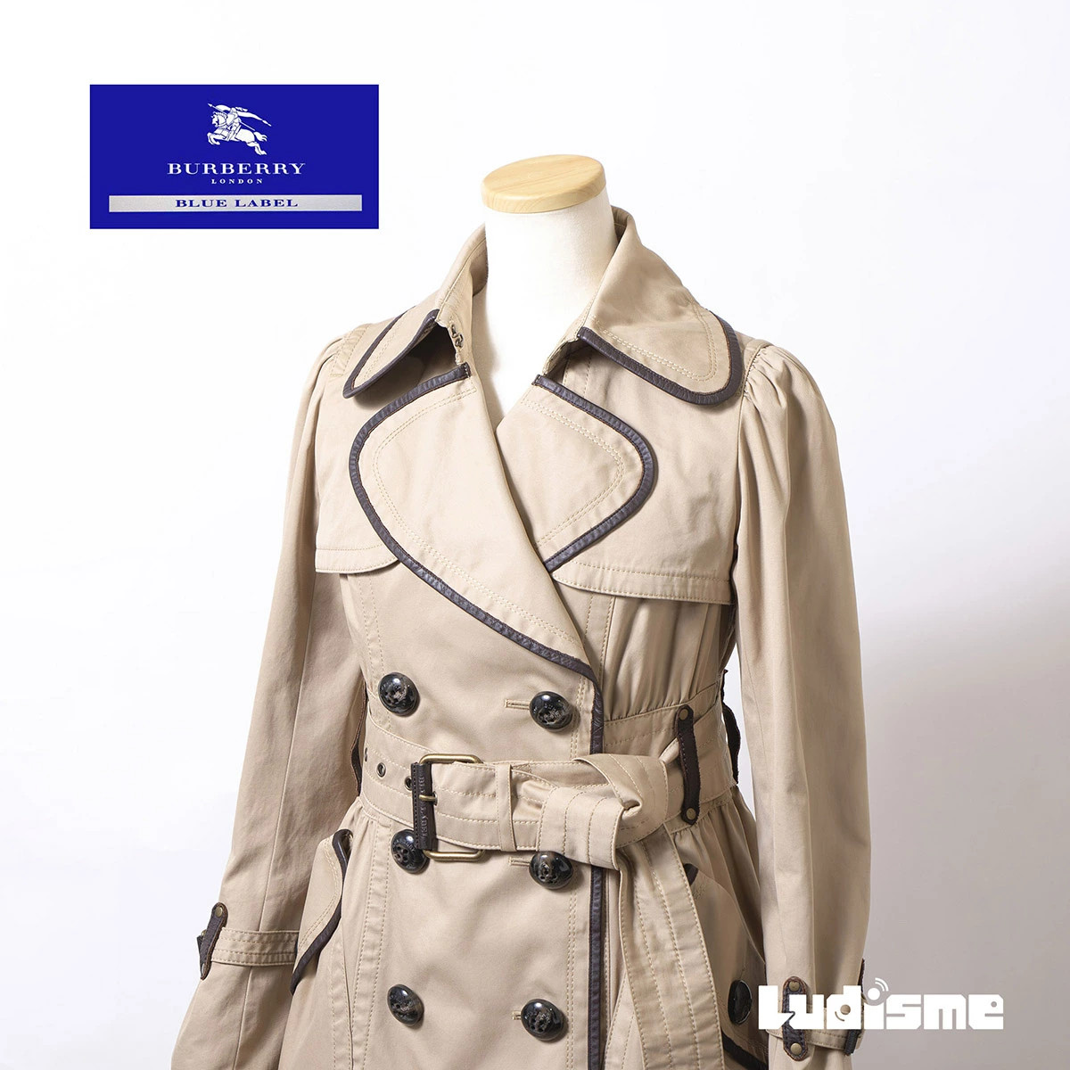 [Used] Burberry Blue Label Trench Coat 36 Beige Women's Leather Piping Deformed 