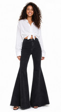 Free People We The Free Women's Velvet Bell Bottom Pants Raw Hem Black Size 26