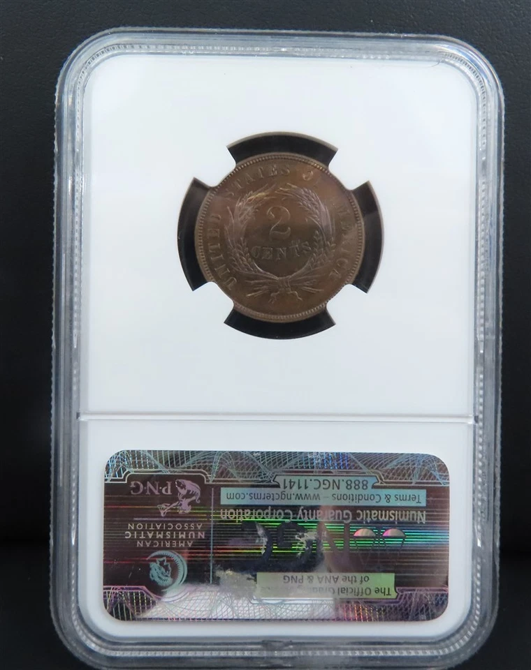 1867 NGC PF 63 RB Proof 2 Cent Piece US Type Coin - Image 2 of 2