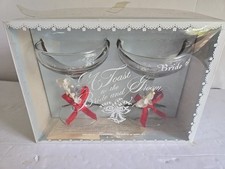 Vintage 1973 Treasure Masters Bride Groom Decorative Toast Champagne Glass Set