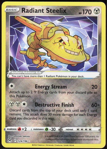 Radiant Steelix 124/196 Holofoil Radiant Rare SWSH11: Lost Origin NM Pokemon
