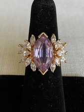 Samuel Aaron 925 THL Sterling Silver Amethyst ring size 6 clear stone accents