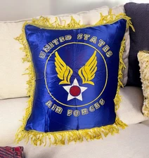 Vintage US AIR FORCE Silk Blue Pillow Case Fringed