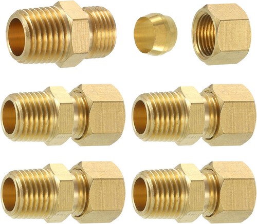 5Pcs Brass Pipe Fitting, 5/16" OD x 1/4" NPT Male Brass Compression Tube Fitting