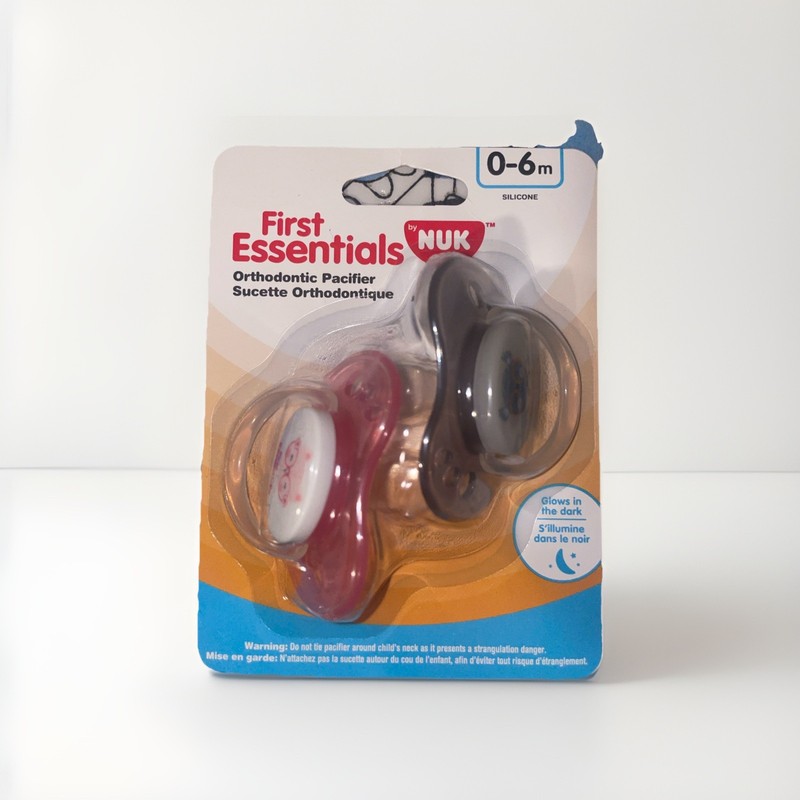 Nuk First Essentials Girls Silicone Orthodontic Pacifier 2-Pack Size 0-6 Months