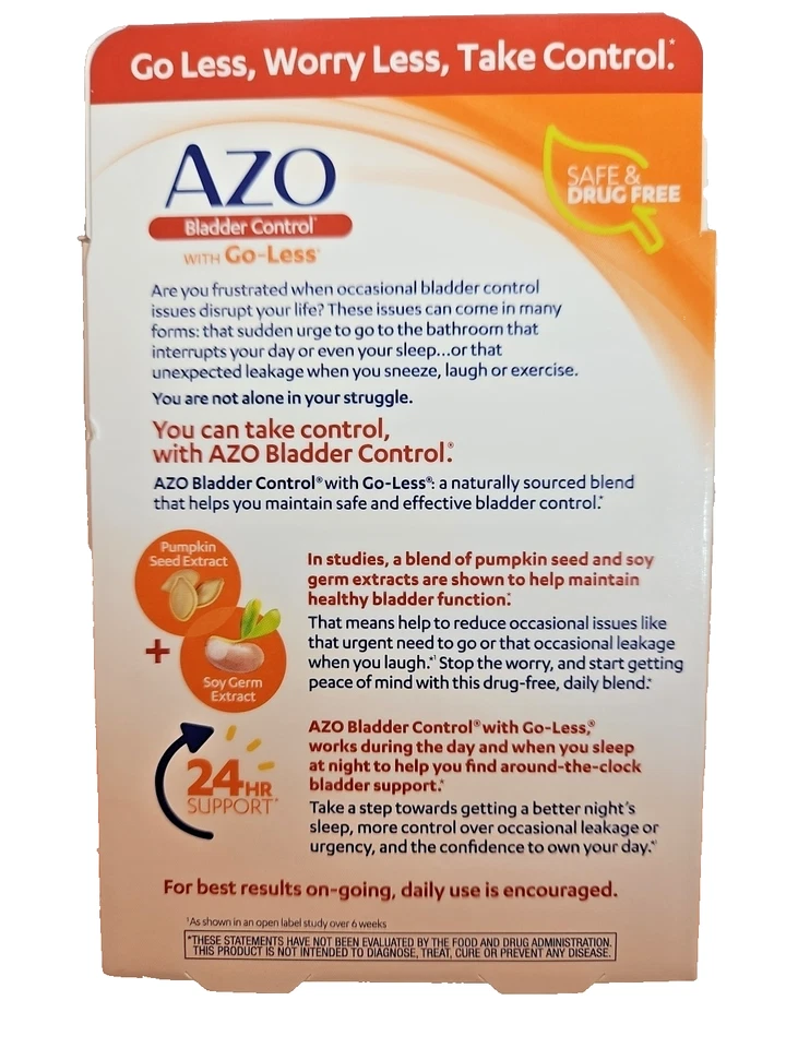 Control de vejiga AZO + Go-Less, 54 cápsulas, reduce la urgencia ocasional, exp: 04/26 Foto 3 de 3