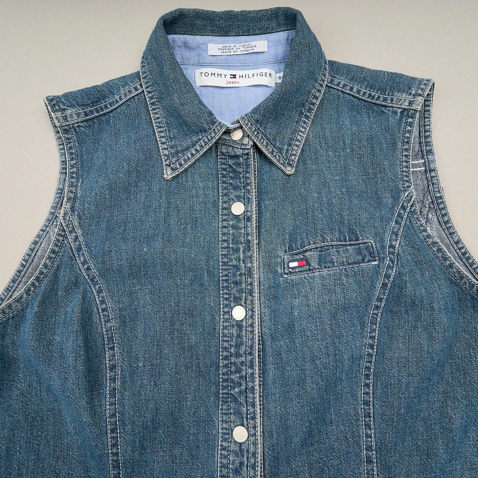 Vestido Tommy Hilfiger Denim Mujer 6 Azul Algodón Frente a Presión Y2K Vintage Foto 2 de 4