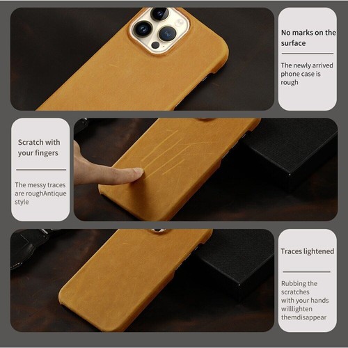 Retro Matte Crazy Horse Case for iPhone 15 Pro Max Genuine PULL-UP Leather Cover - Picture 2 of 26