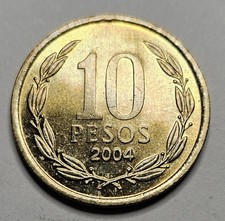 2004 Chile 10 Ten Pesos - Chilean Coin - Aluminum Bronze - World Coin 