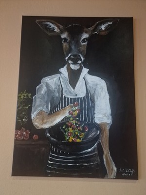 Reh Als Barkeeper Moderne Kunst Öl Leinwand